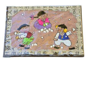 Christmas Greeting Card Kids Playing Snowball Fight Girl Boy Daejeon Korea Cute